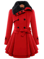 Abrigo de invierno entallado con cuello de piel de Invierno