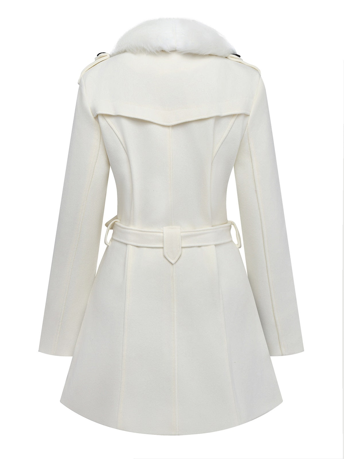 Abrigo blanco años 40 con cuello de piel sintética desmontable. Elegante y clásico