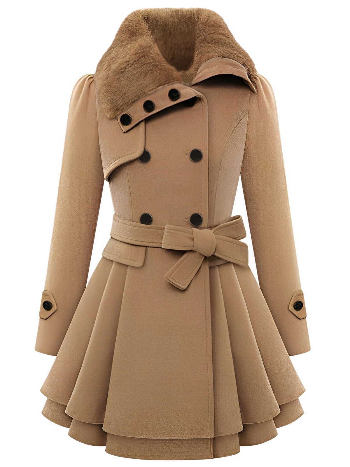 Abrigo de invierno entallado con cuello de piel de Invierno
