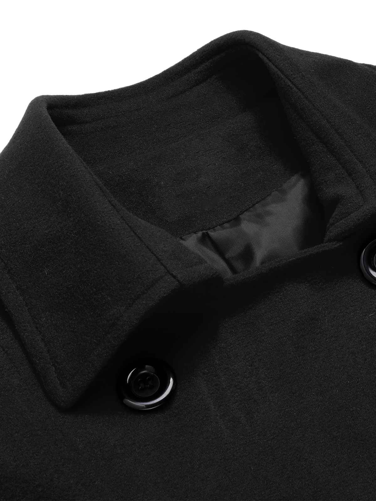 Abrigo de solapa estrecha de color negro sólido de los años 50