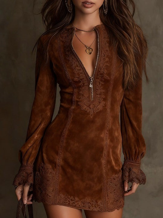 Lunaria | Vestido mini vintage de ante con encaje