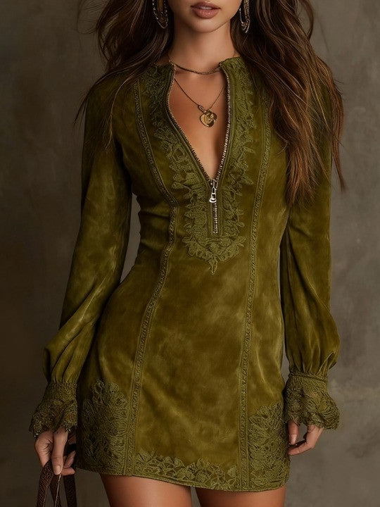 Lunaria | Vestido mini vintage de ante con encaje